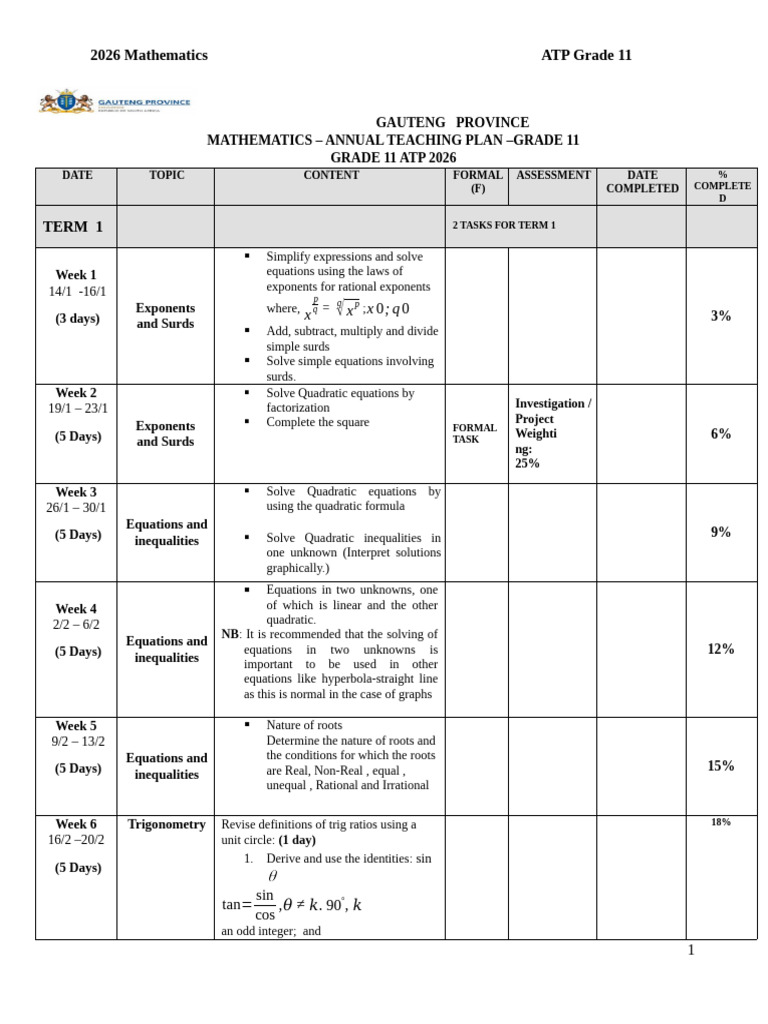 2026 Grade 11 Mathematics ATP Guide | PDF | Circle | Perpendicular