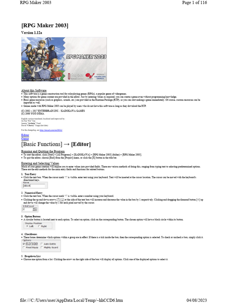 RPG Maker 2003 User Guide | PDF | Frame Rate | Computer File