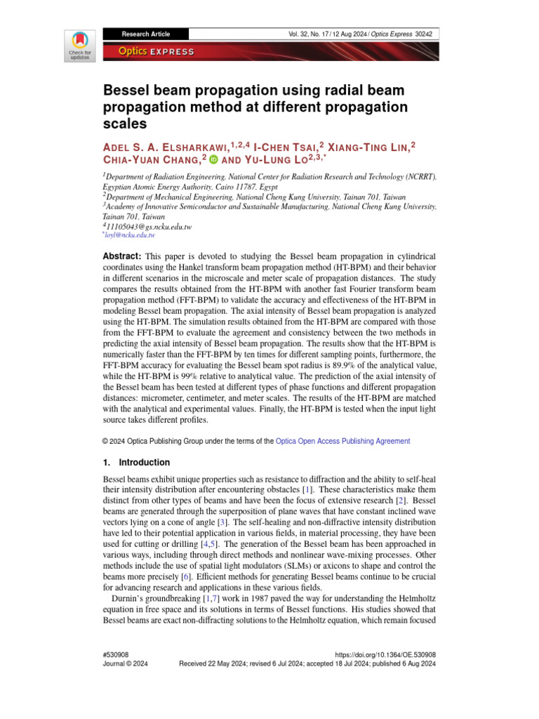 Bessel Beam Propagation Analysis Methods | PDF | Optics | Waves