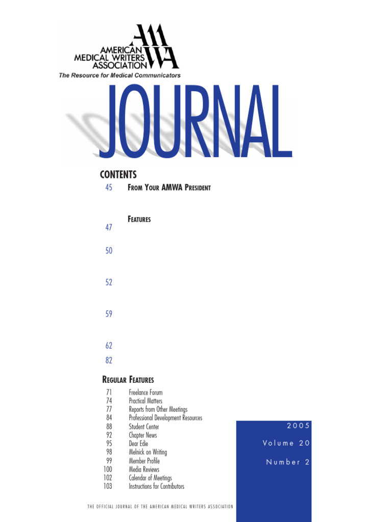 AMWA Journal: Volume 20, Issue 2 | PDF | Clinical Trial | Health Care