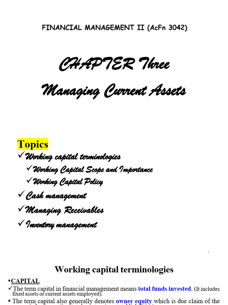 Managing Current Assets in Finance | PDF | Working Capital | Net ...