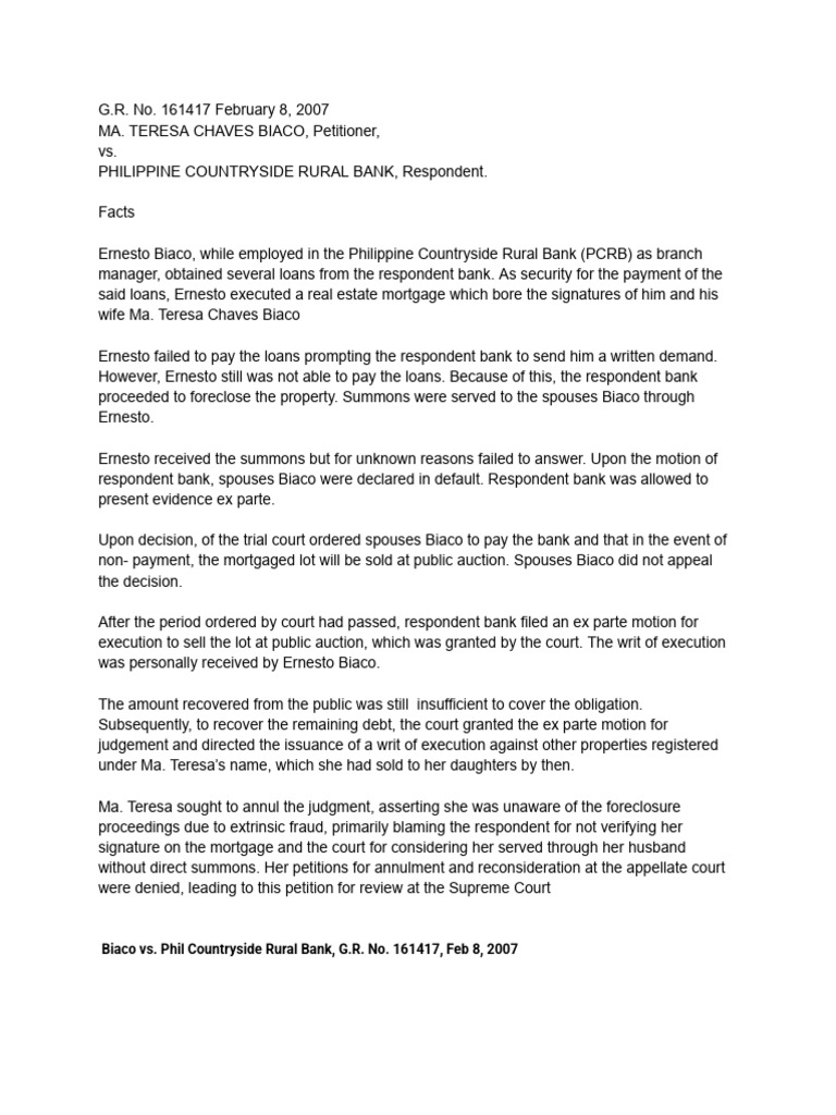 Biaco vs. PCRB: Foreclosure Case Review | PDF | Lawsuit | Res Judicata