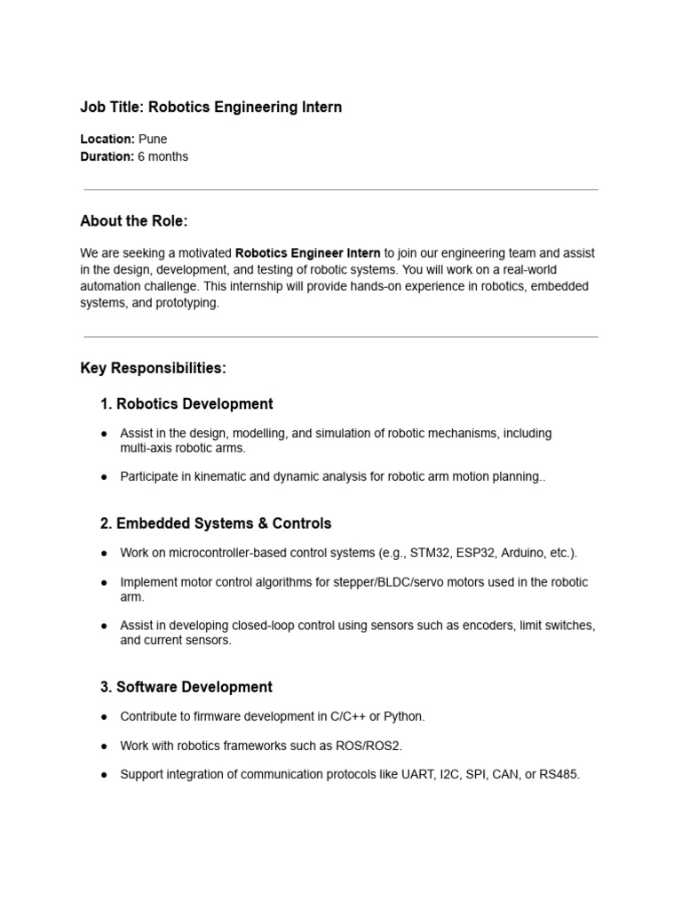 JD_ Intern - Robotic Engineering Intern _Aeron | PDF