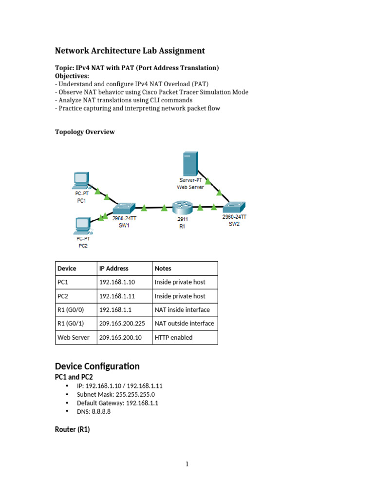 IPv4 NAT Overload Lab Assignment Guide | PDF | Ip Address | Network ...