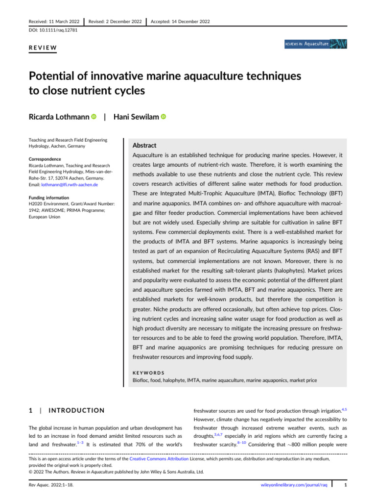 Innovative Marine Aquaculture Techniques | PDF | Aquaculture | Aquaponics