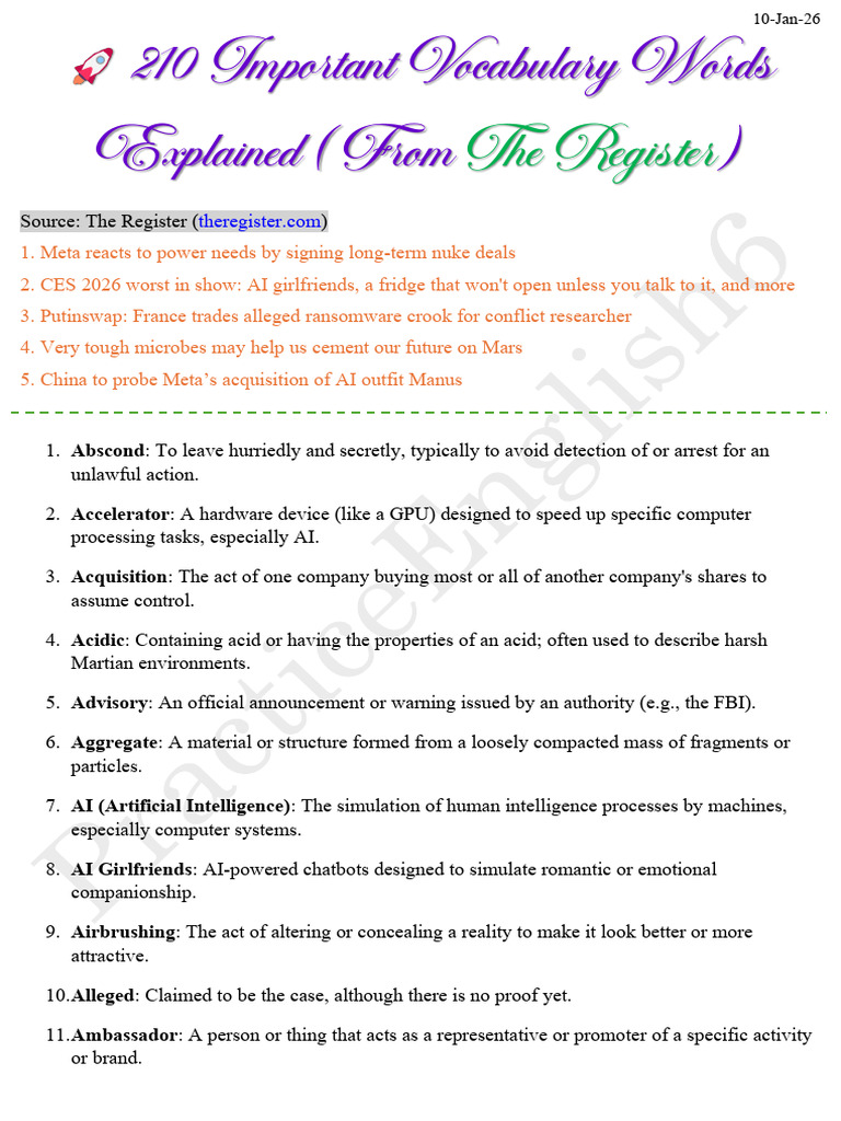 210 Essential Vocabulary Words Explained | PDF | Artificial ...