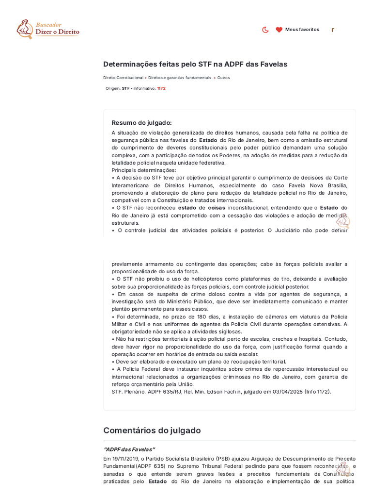 INFO1172Determinações feitas pelo STF na ADPF das Favelas - Buscador ...
