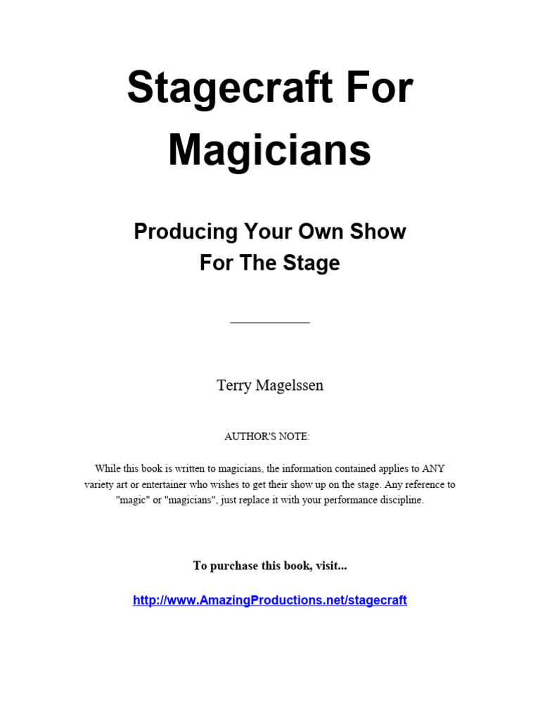 Stagecraft Guide for Magicians | PDF | Magic (Illusion)