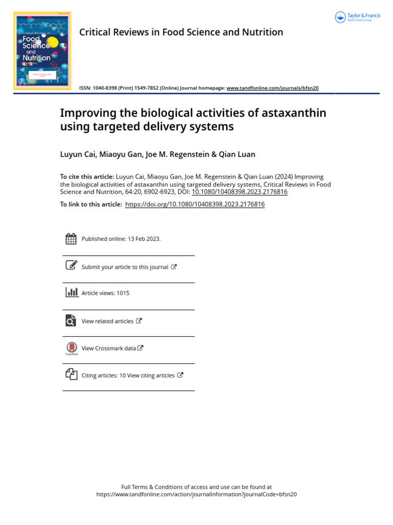 Enhancing Astaxanthin Bioactivity with Delivery Systems | PDF ...