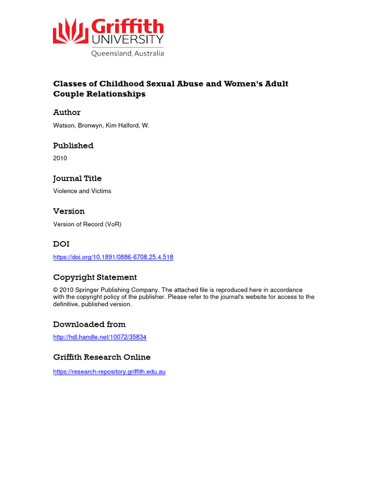 Childhood Sexual Abuse and Adult Relationships | PDF | Aggression