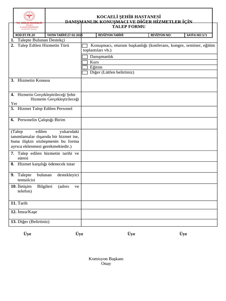20 Danismanlik Konusmaci Ve Diger Hizmetler Icin Talep Formu 1docx | PDF