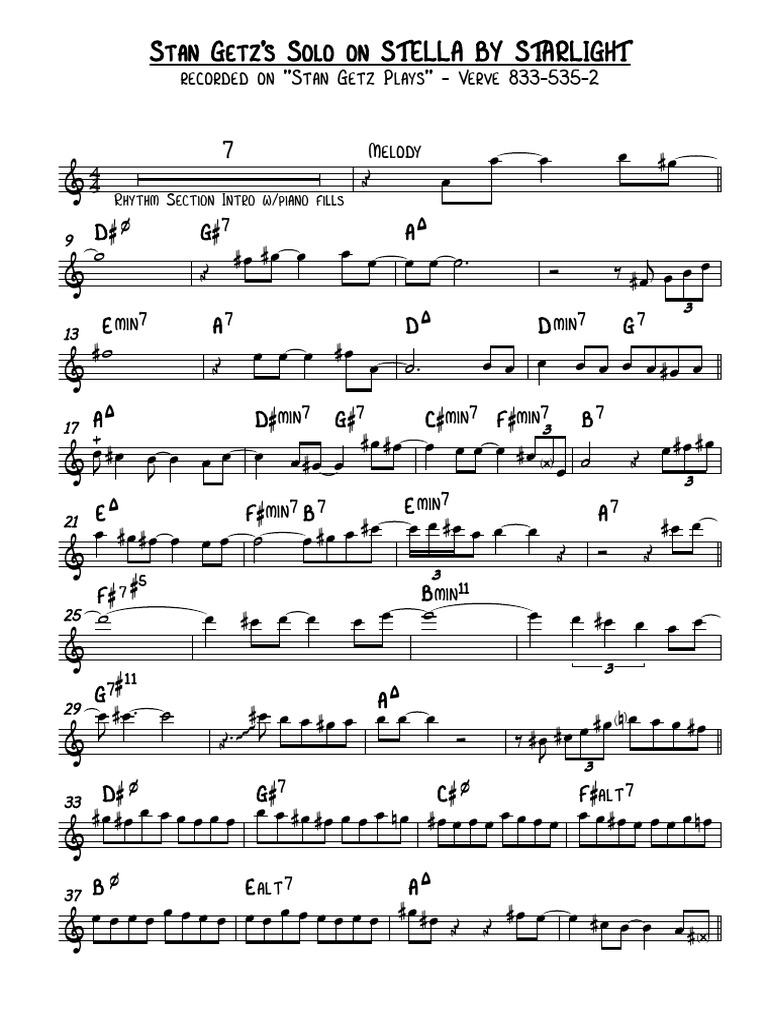 Stan Getz Stella by Starlight | PDF