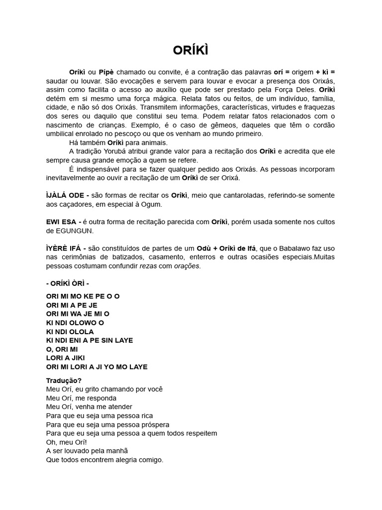 Significado e Função dos Oríkì Yoruba | PDF | Oração