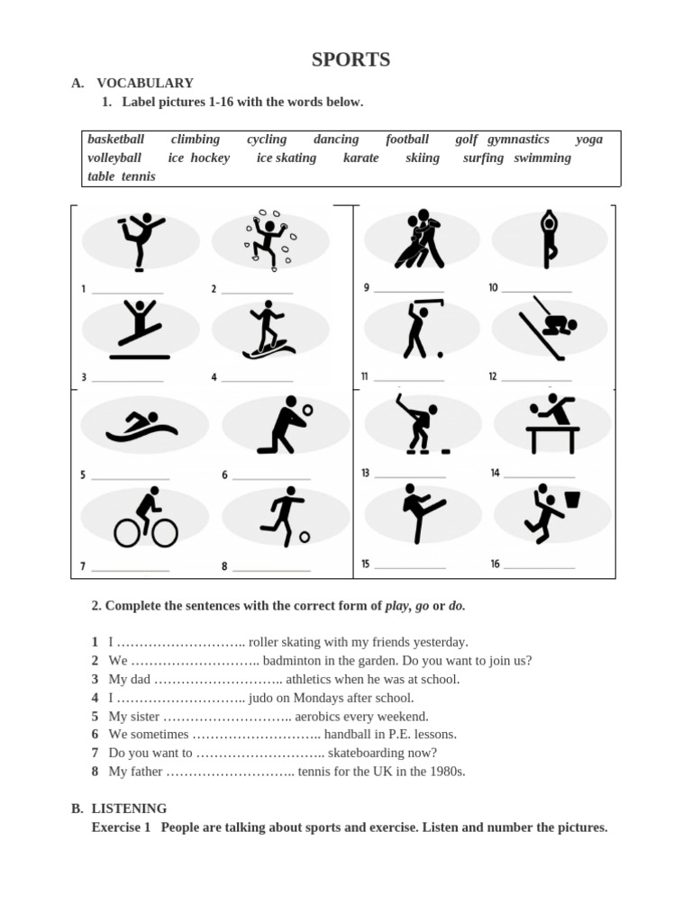 Sports Vocabulary and Listening Exercises | PDF