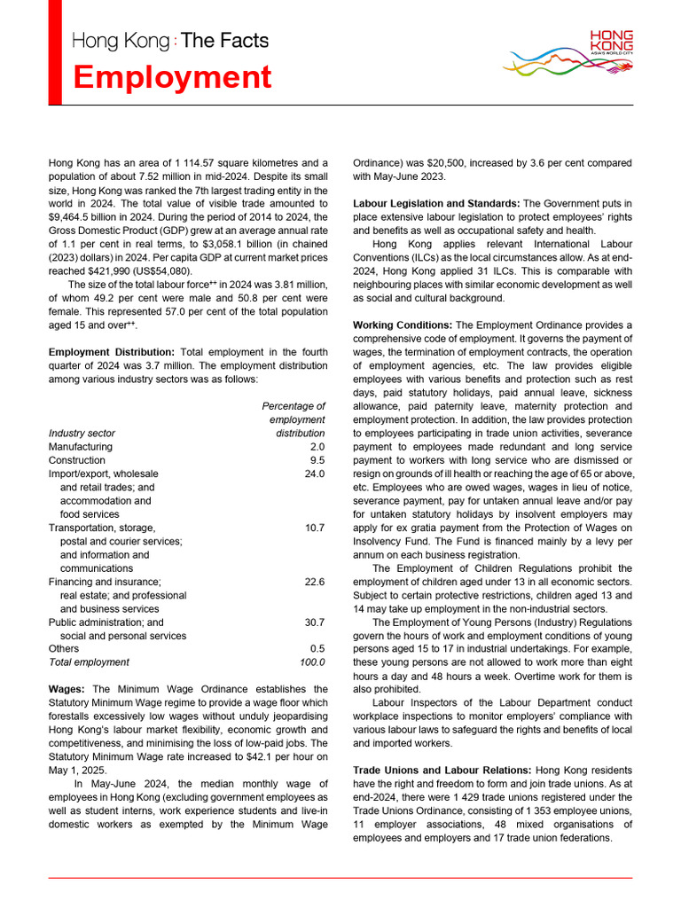 Hong Kong Employment Overview 2024 | PDF | Employment | Occupational ...
