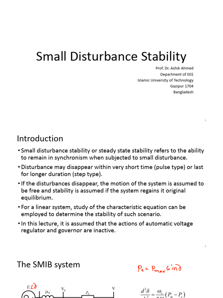 Small Disturbance Stability.pptx | PDF | Equations | Steady State