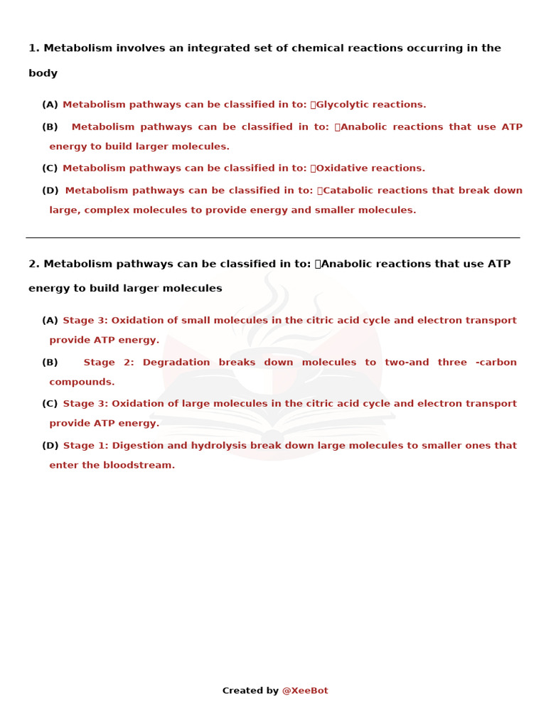 Overview of Metabolism Pathways and Reactions | PDF | Diet & Nutrition ...