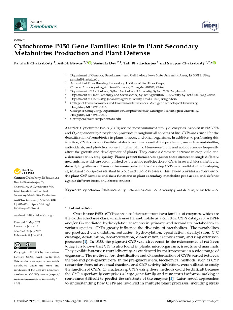 Cytochrome P450s in Plant Defense Mechanisms | PDF | Cytochrome P450 ...