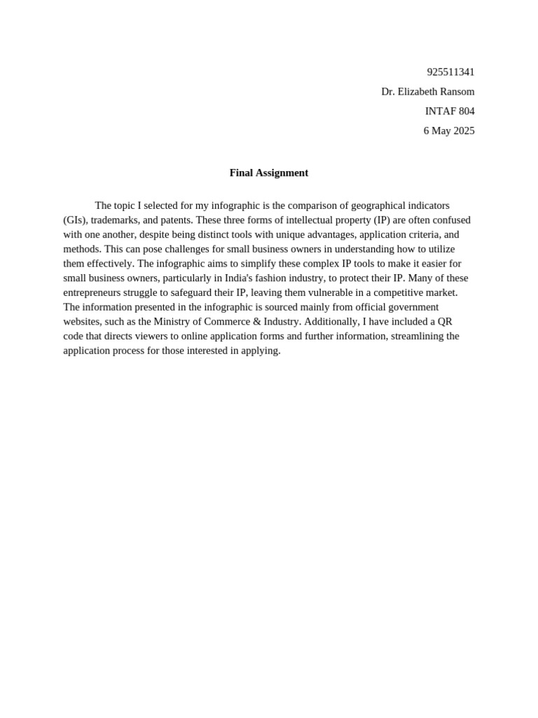 804 Final Assignment | PDF | Trademark | Intellectual Property