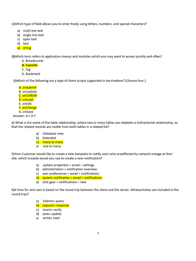 ServiceNow Quiz: Key Concepts and Features | PDF | Information Science ...