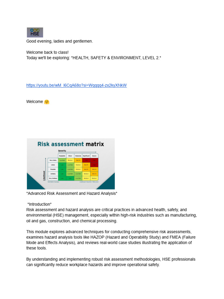 Advanced HSE Risk Assessment Techniques | PDF | Risk | Risk Assessment