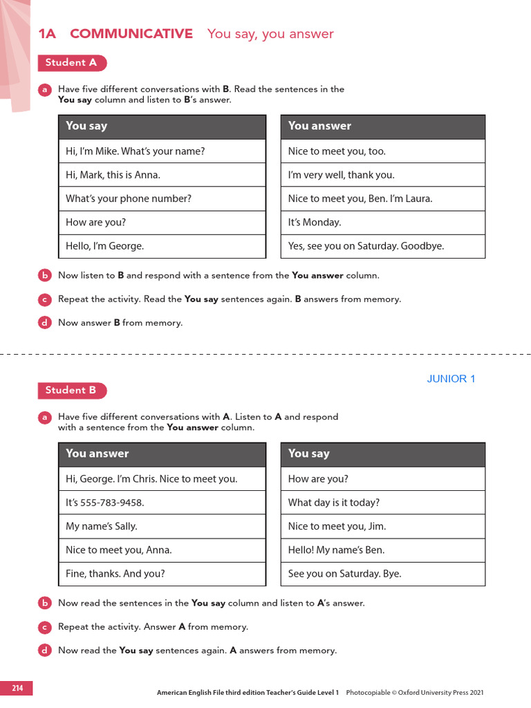 American English File Level 1 Guide | PDF