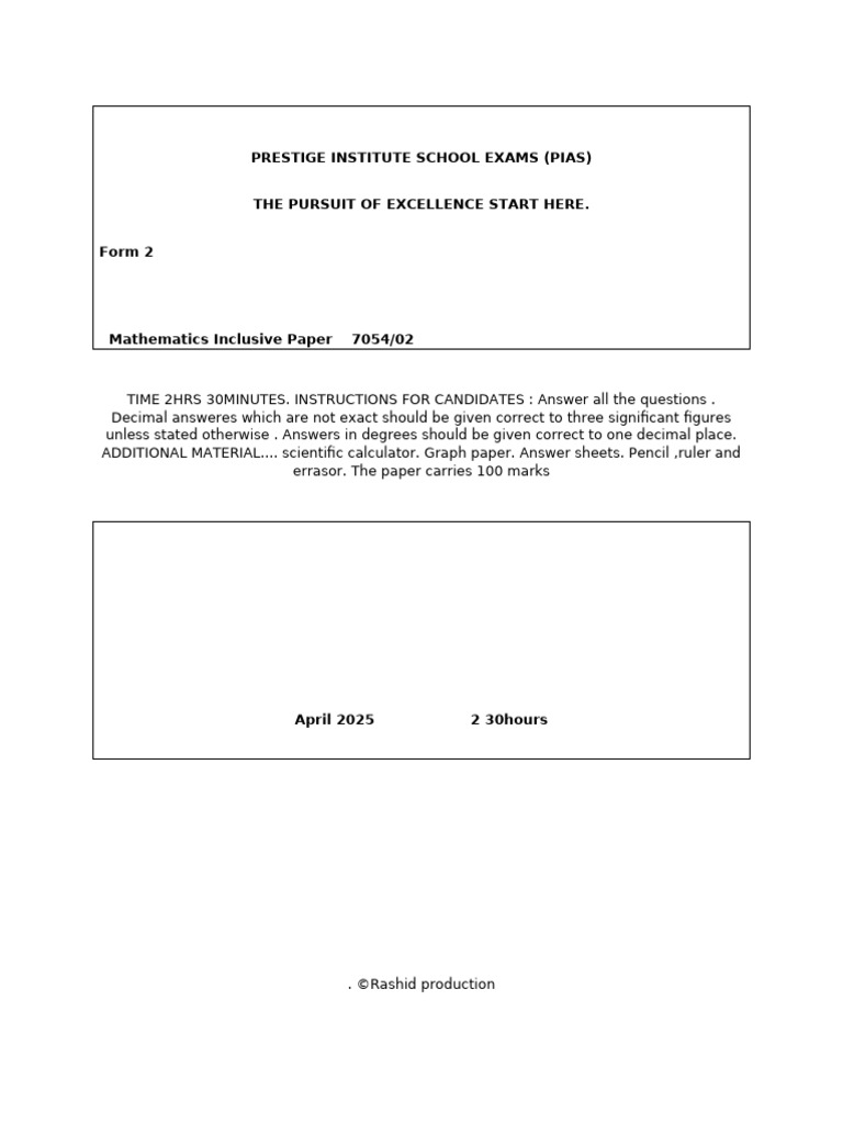 Form 2 Mathematics Exam Paper 7054/02 | PDF | Numbers | Triangle