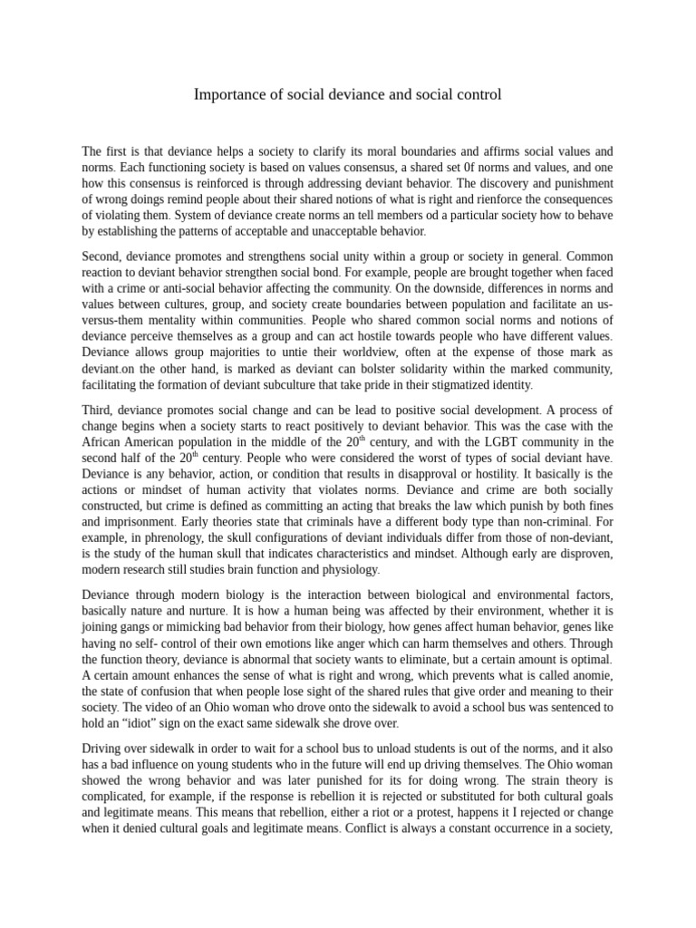 Importance of Social Deviance and Social Control | PDF | Deviance ...