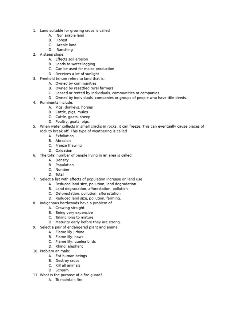 Agricultural Land Use and Practices Quiz | PDF | Agriculture | Soil
