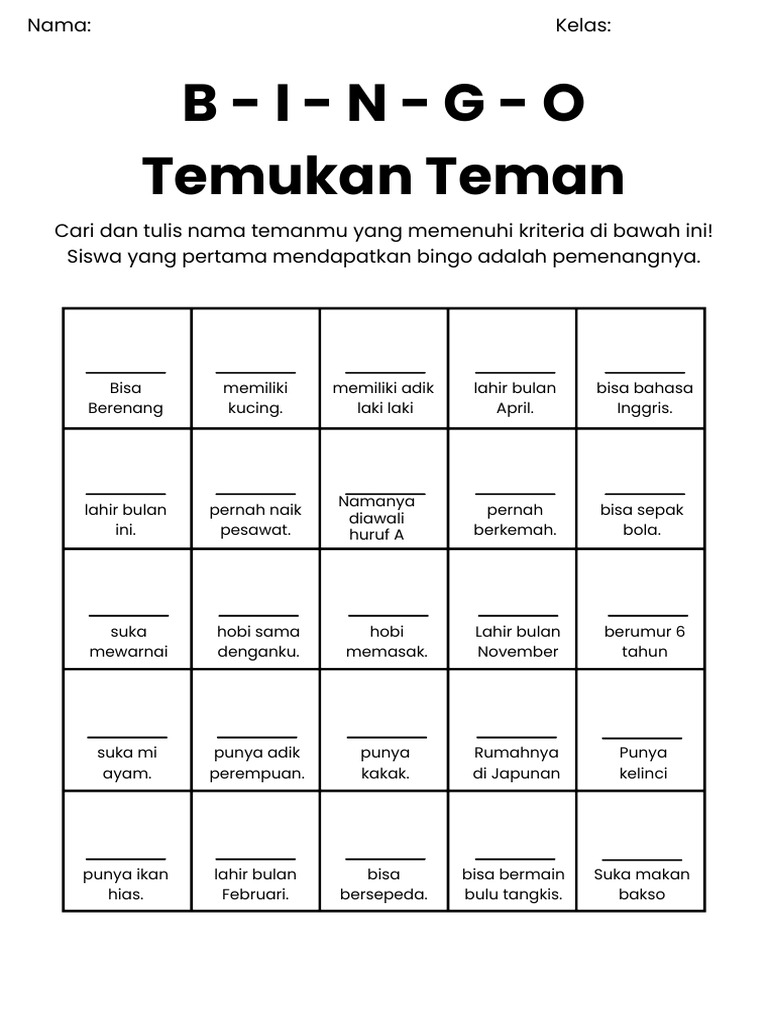 Temukan Teman untuk Bingo Anak-anak | PDF