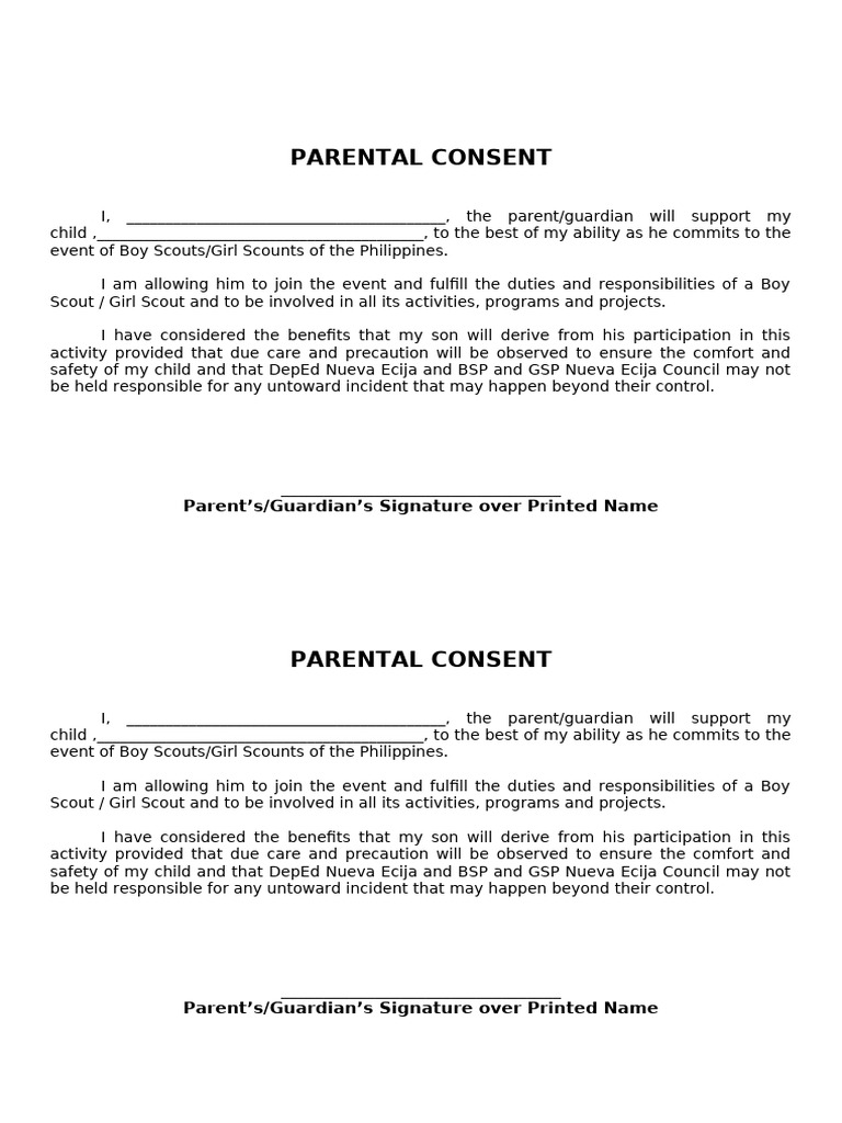 Parental Consent for Scout Activities | PDF