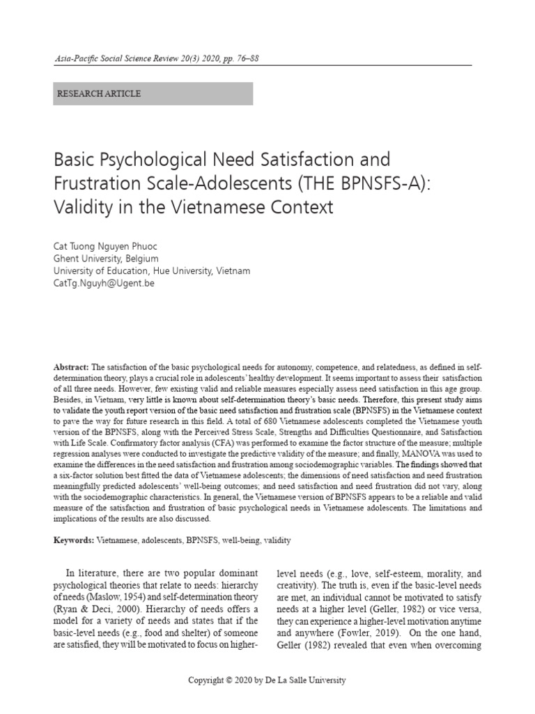 7 Basic Psychological Need Satisfaction and Frustration Scale ...