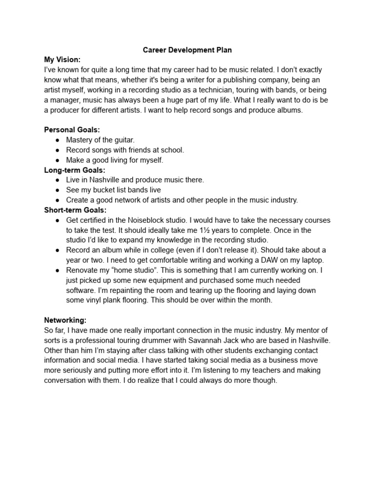 Music Career Development Plan | PDF