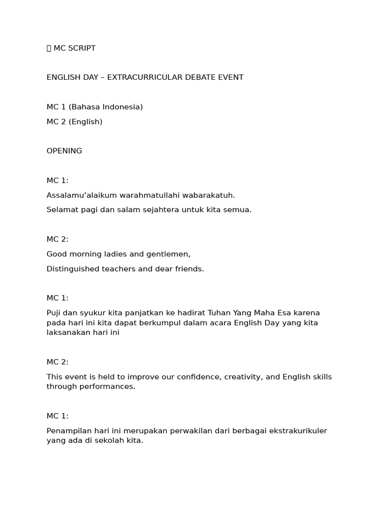 Skrip MC Acara English Day 2023 | PDF