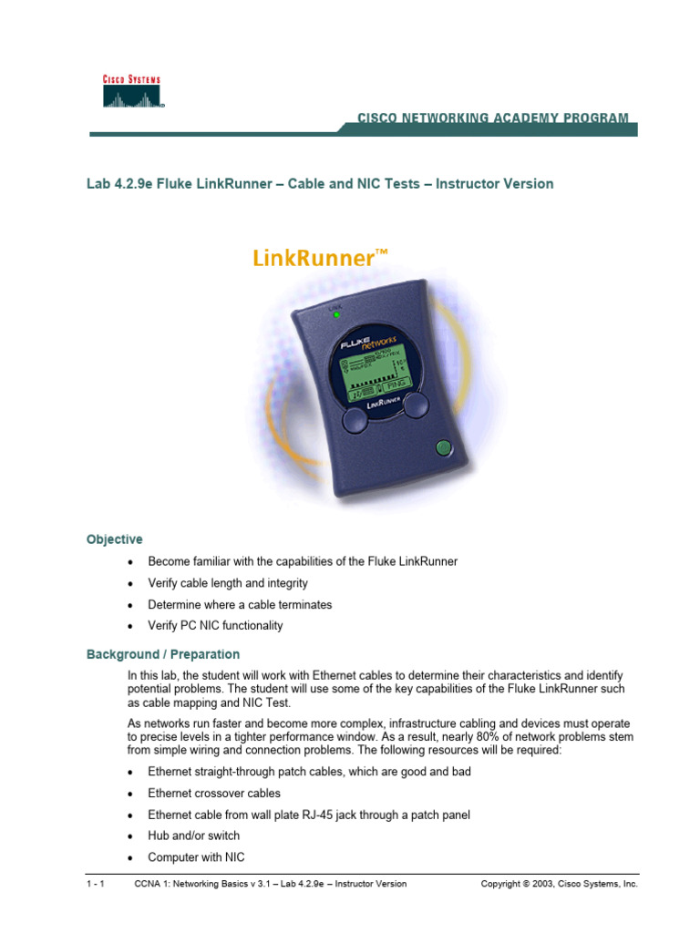 Fluke LinkRunner Cable Testing Lab | PDF | Cisco Certifications ...