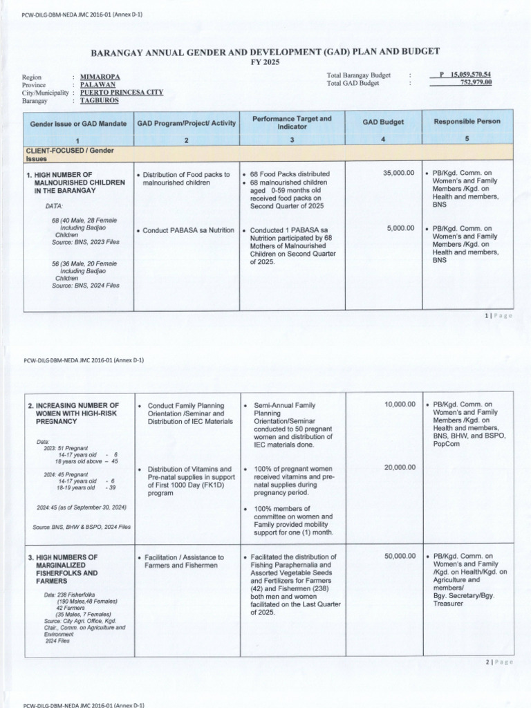 Barangay Gad Plan and Budget With Resolution Approving The Plan | PDF