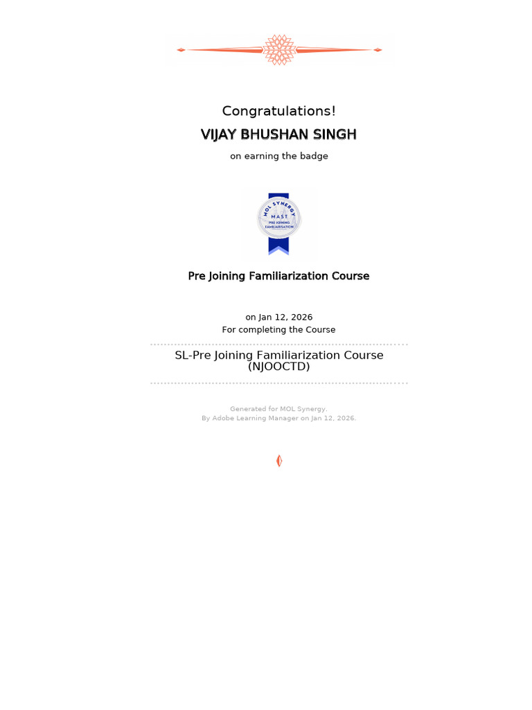 Pre Joining Familiarization Course Badge | PDF
