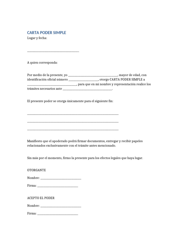 Modelo de Carta Poder Simple | PDF