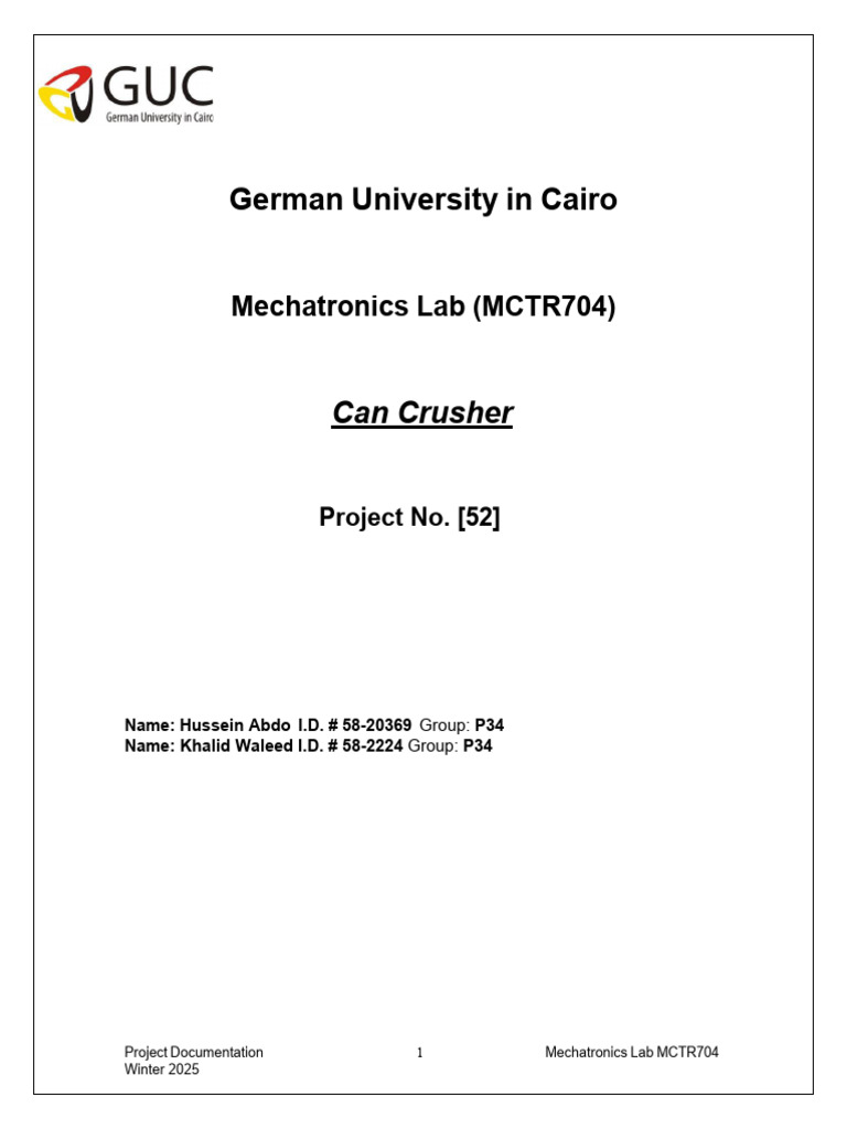 Mechatronics Can Crusher Project 2025 | PDF | Mechatronics