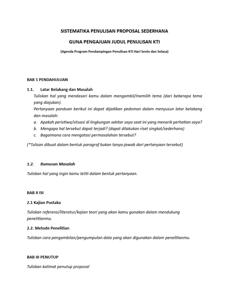 Panduan Penulisan Proposal KTI Sederhana | PDF