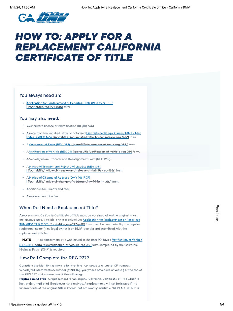 Replacement Title DMV | PDF