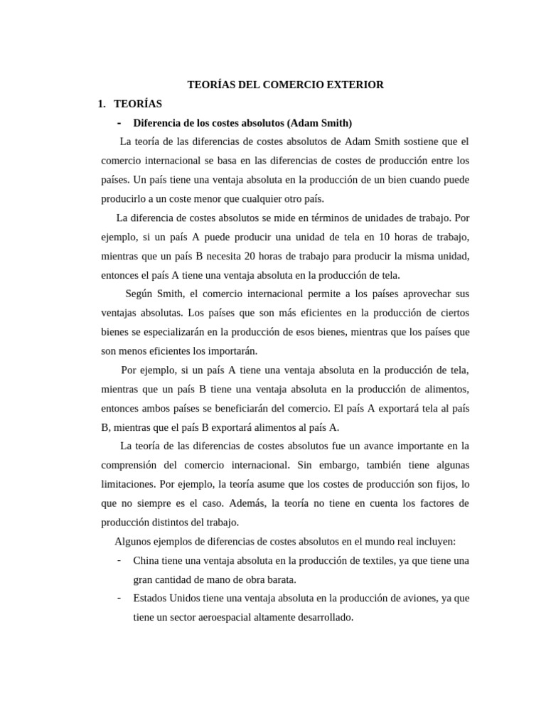 Teorías del Comercio Exterior Explicadas | PDF | Balance de pagos ...