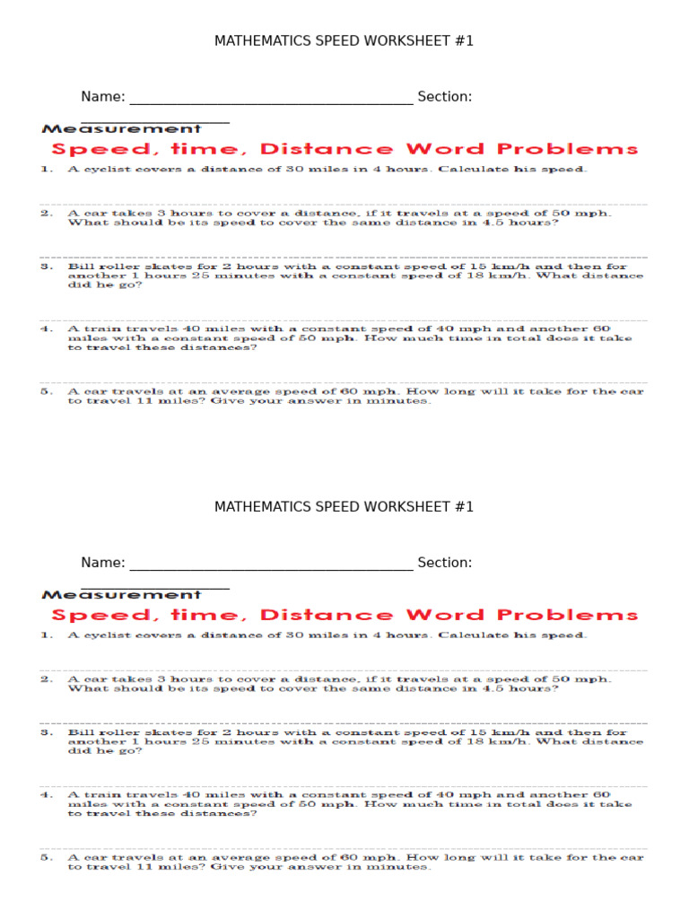 Mathematics Speed Worksheet #1 | PDF