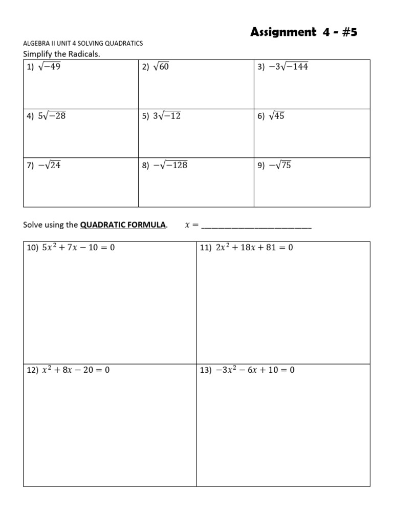 5+Assignment+Quadratic+Formula | PDF