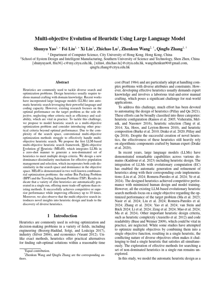 Multi-objective Evolution of Heuristic Using Large Language Model | PDF ...