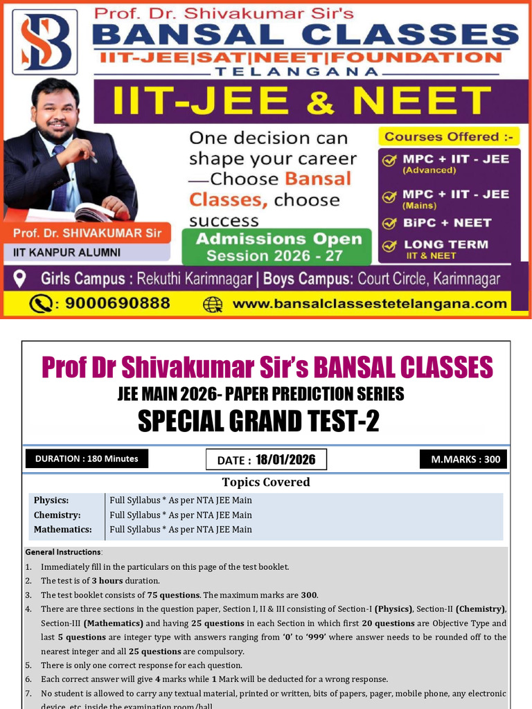 JEE Main 2026 Mock Test 2 Syllabus | PDF | Wavelength | Electron