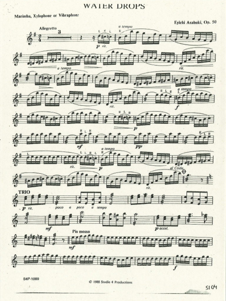 Marimba - Water Drops, E. Asabuki | PDF