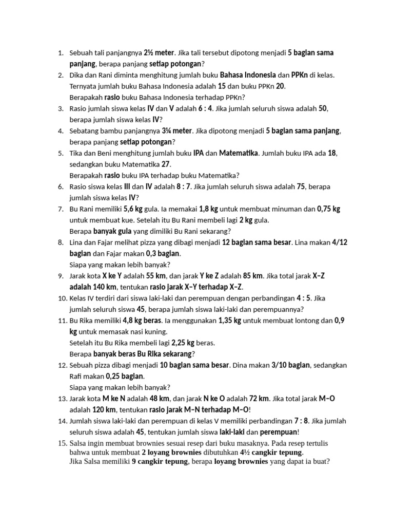 Soal Matematika: Rasio dan Panjang Potongan | PDF