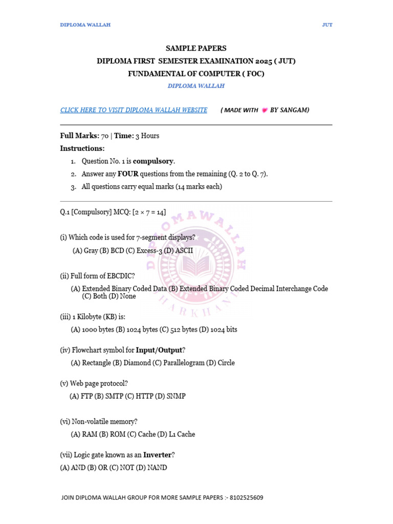Diploma First Semester FOC Exam 2025 | PDF | Byte | Electronics