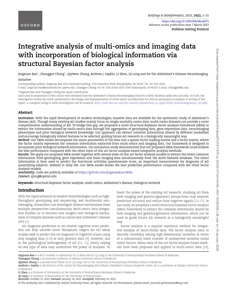 Multi-Omics Analysis for Alzheimer's Disease | PDF | Factor Analysis ...